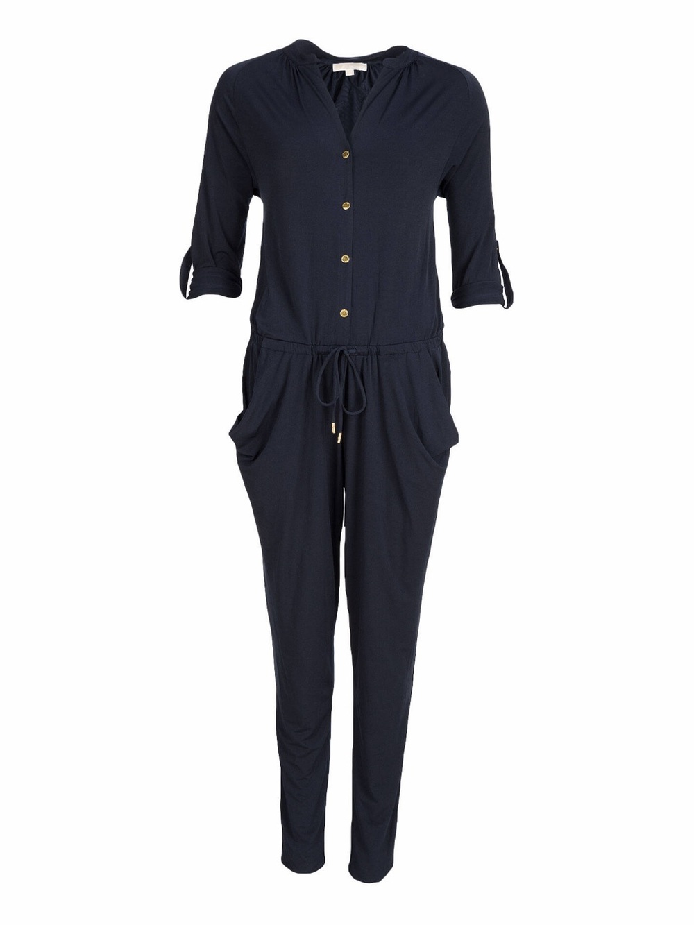 Michael Kors Black Long-Sleeve Drawstring Midi Dress